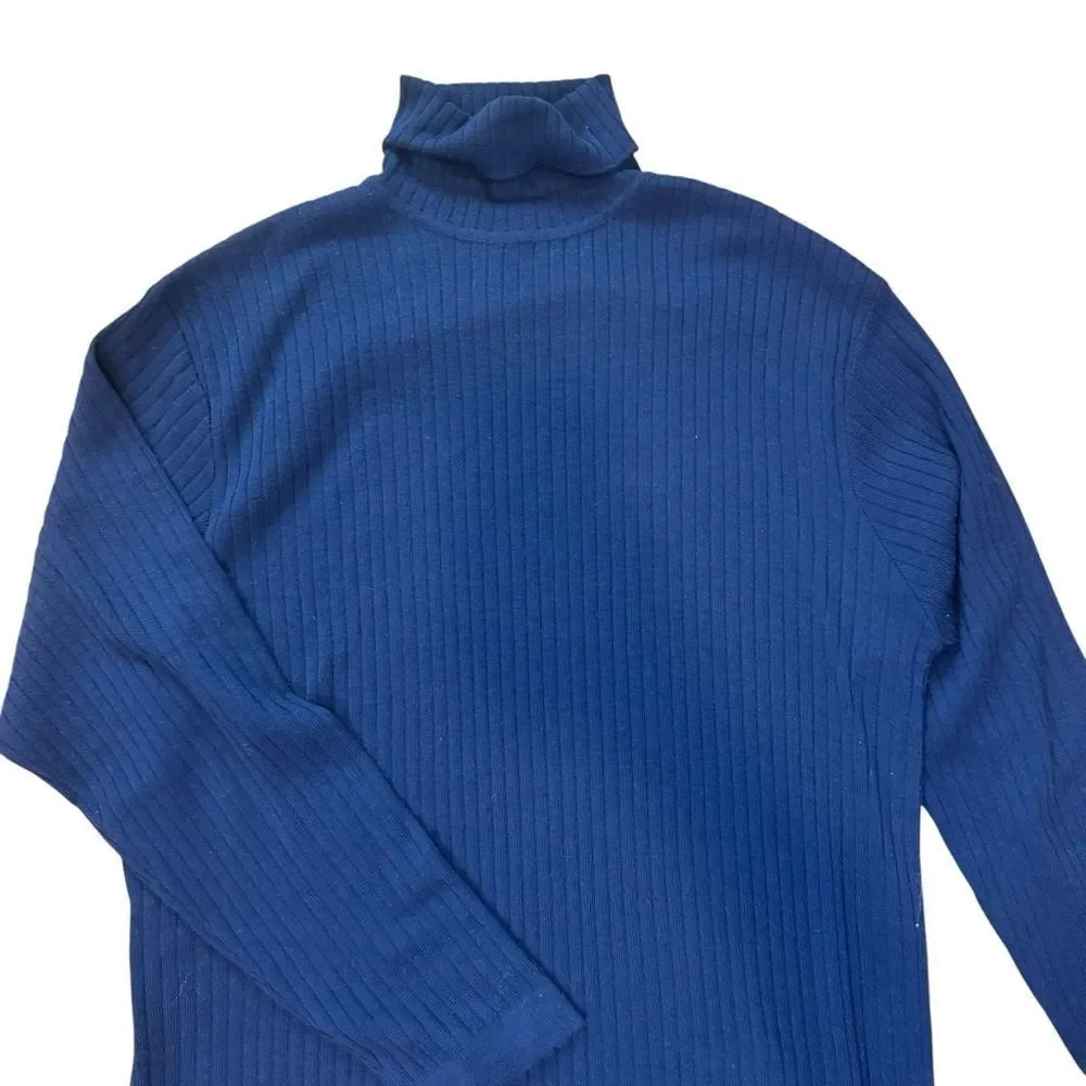 Wilke Rodriguez Vintage Navy Blue Ribbed Merino Wool Turtleneck Sweater